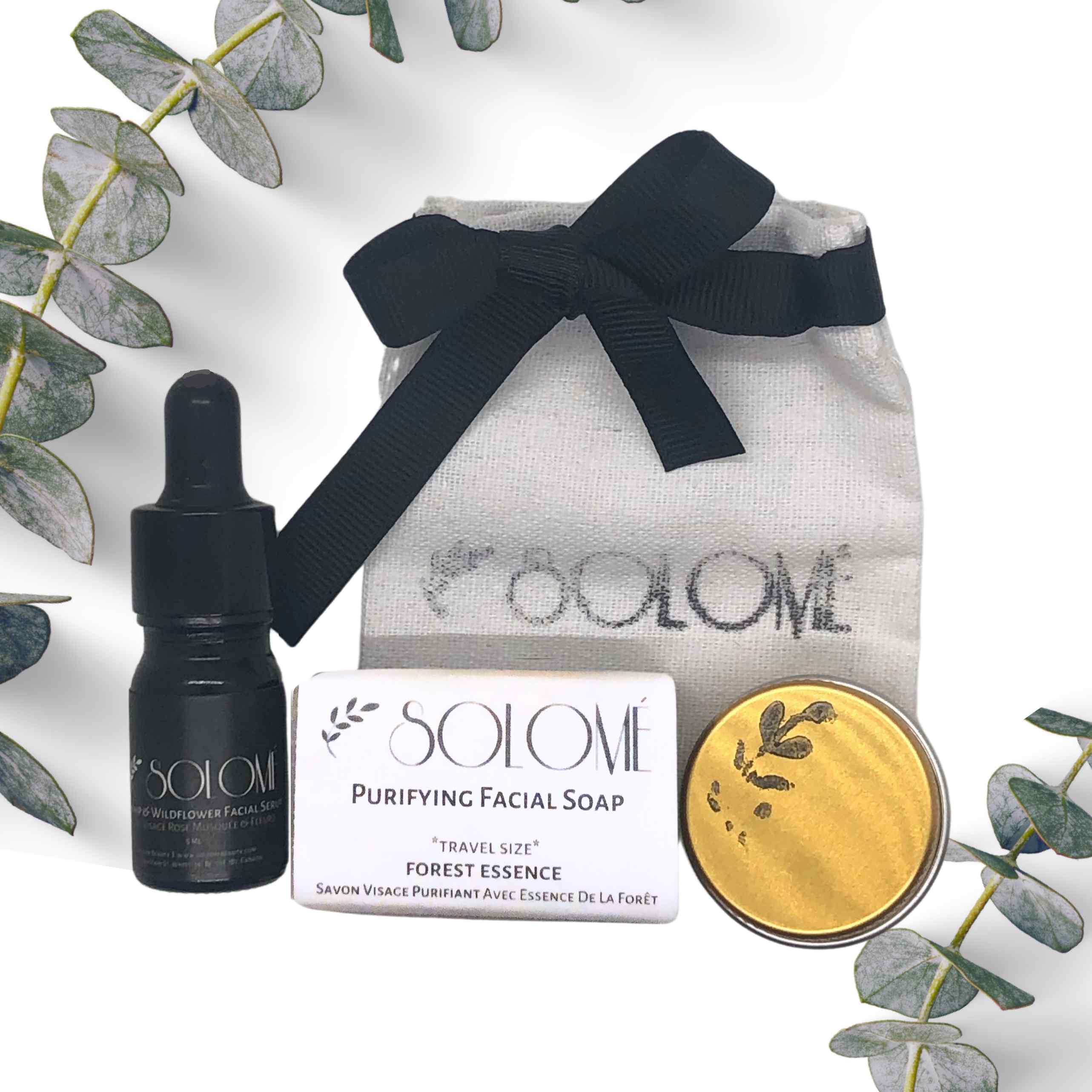 MINI SKINCARE ESSENTIALS SET solomé beauty natural organic botanical cruelty free skincare purifying facial soap