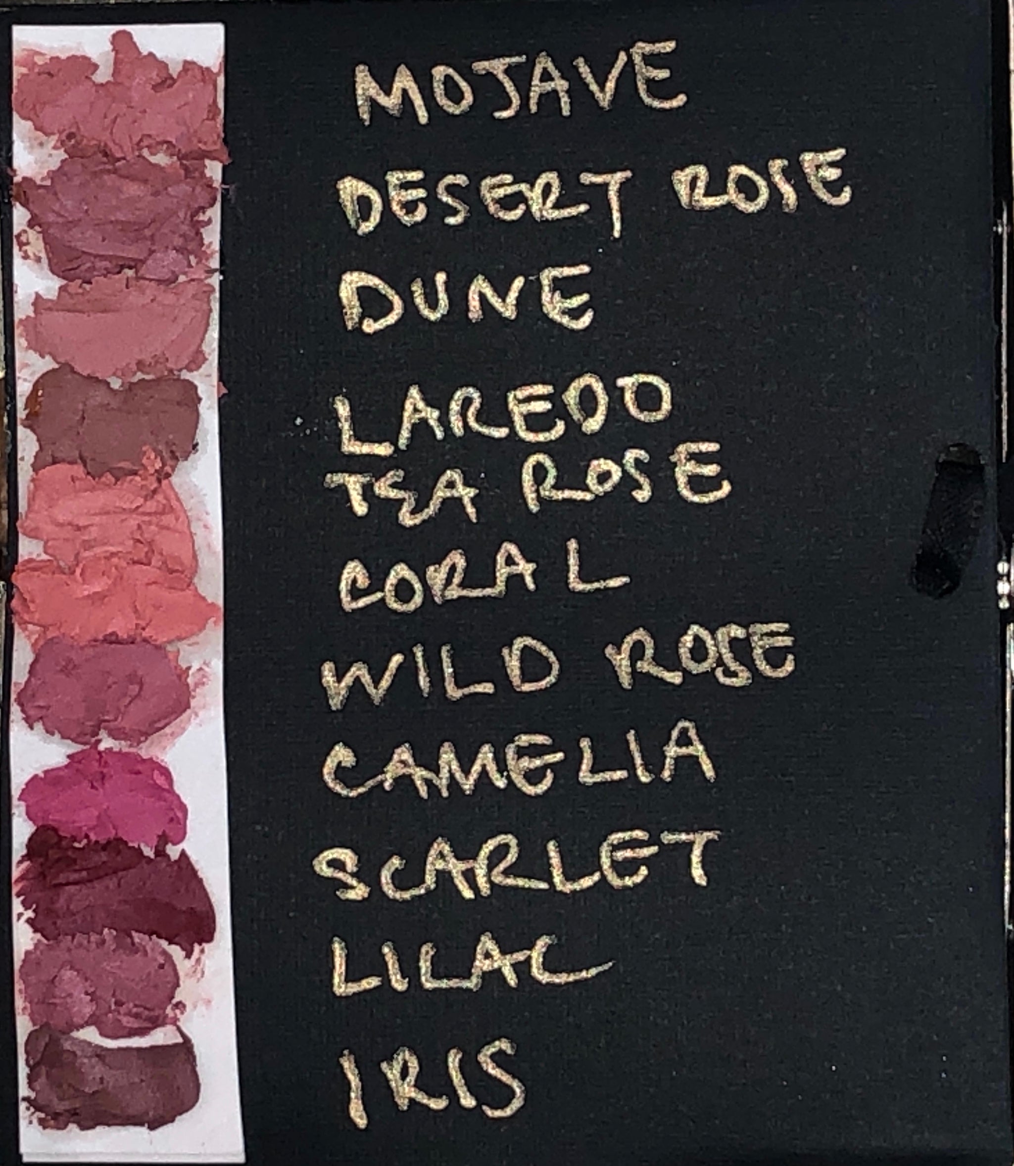 A beautifully arranged palette of 13 Solomé Beauty Lip & Cheek Colors, featuring a spectrum of rich, blendable shades, from soft neutrals to bold reds and deep plums, designed for multi-use on lips and cheeks.