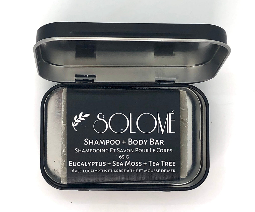 Shampoo + Body Bar  Eucalyptus + Sea Moss + Tea Tree shampoo bar in travel case