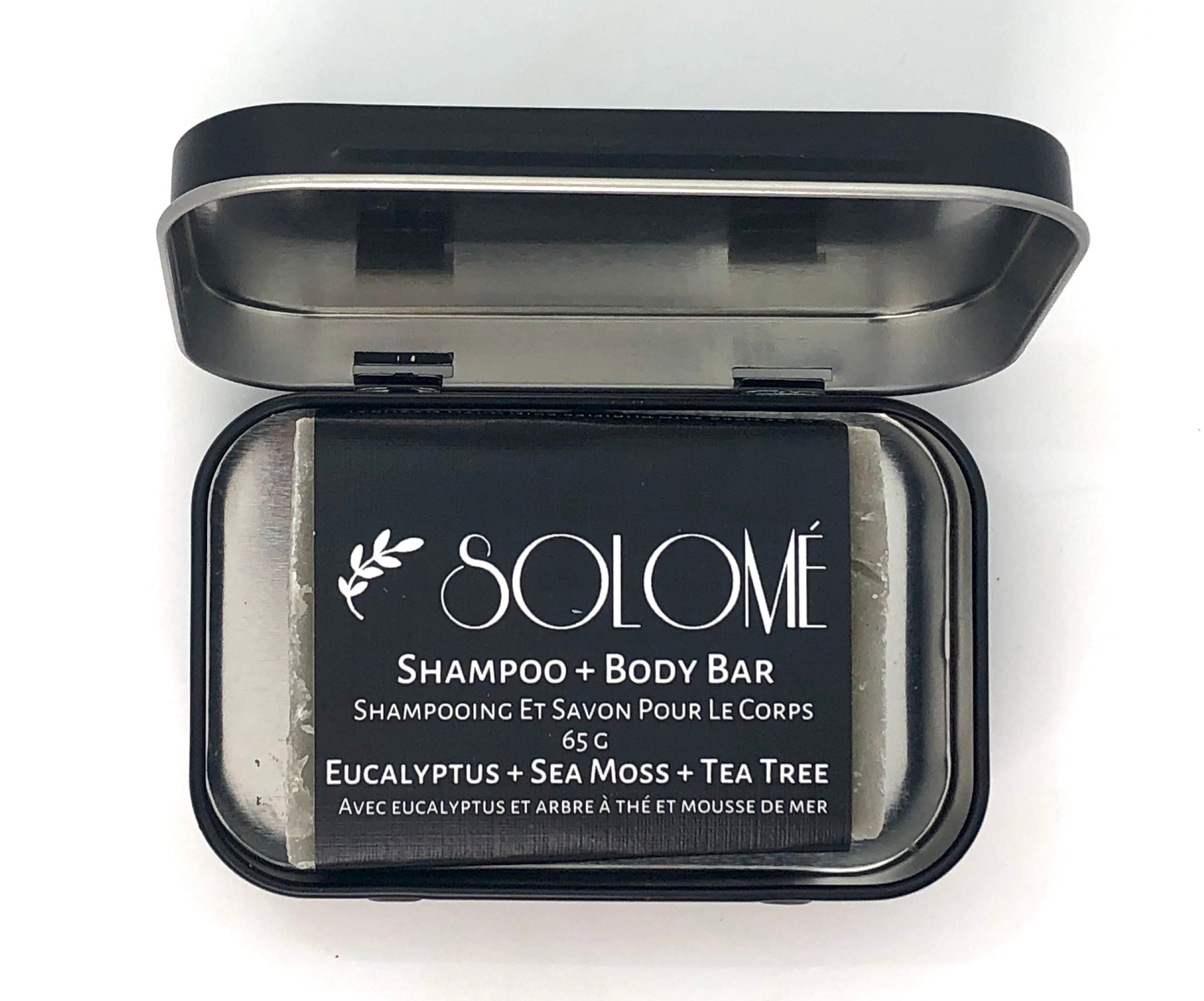 Shampoo + Body Bar  Eucalyptus + Sea Moss + Tea Tree shampoo bar in travel case